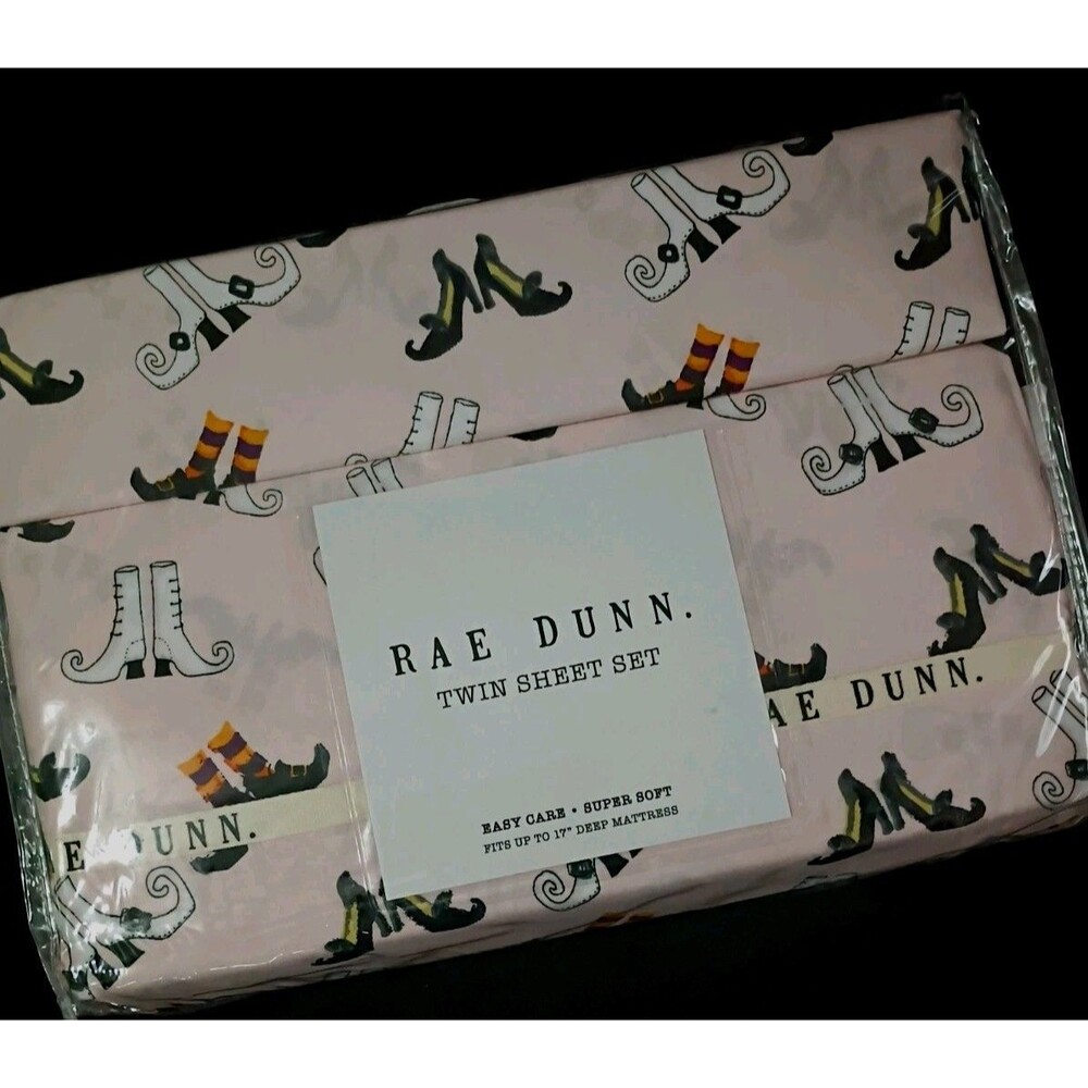 Rae Dunn Halloween Witch Boots Shoes Twin Bed Sheet Set NIB